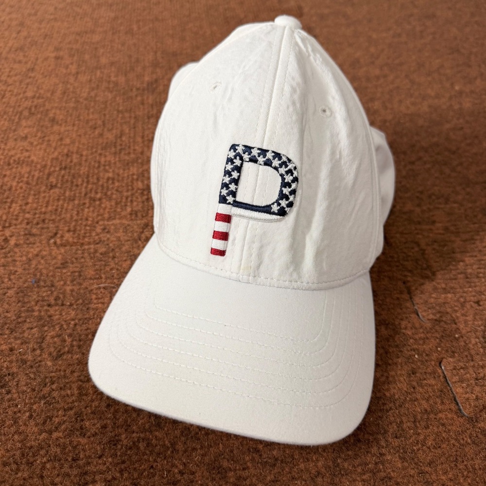 A+ Puma Golf Pars & Stripes P Hat White USA Stars Snapback Flexfit 110 Cap Mens